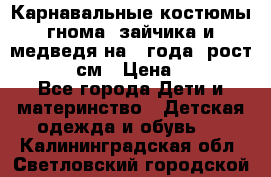 Карнавальные костюмы гнома, зайчика и медведя на 4 года  рост 104-110 см › Цена ­ 1 200 - Все города Дети и материнство » Детская одежда и обувь   . Калининградская обл.,Светловский городской округ 